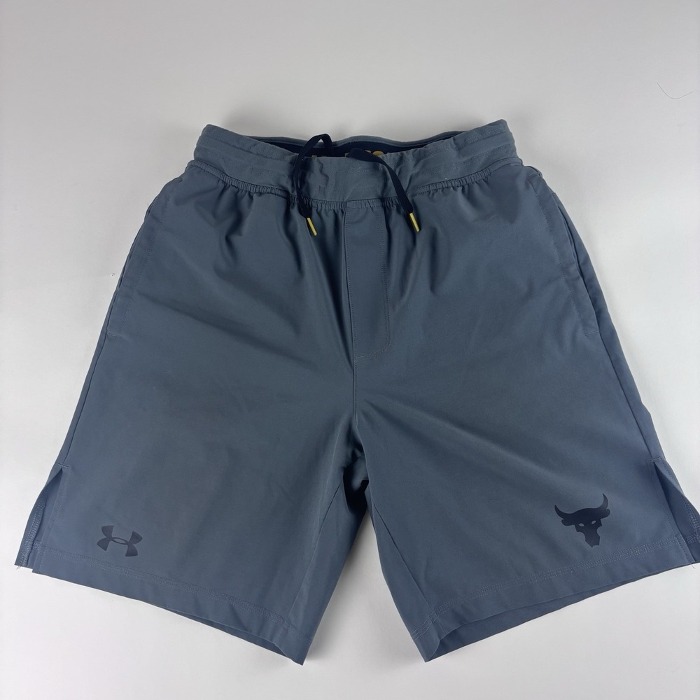 Mens‎ Small Under Armour Project Rock Athletic Shorts Gray Blood Sweat Respect